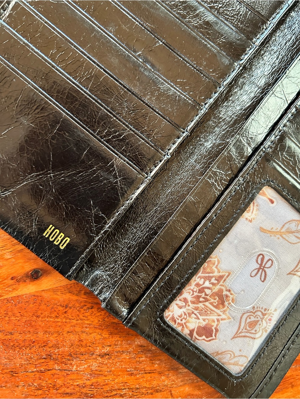 Vintage Hobo Black Leather Trifold Long Wallet Clutch Black - Picture 5 of 7